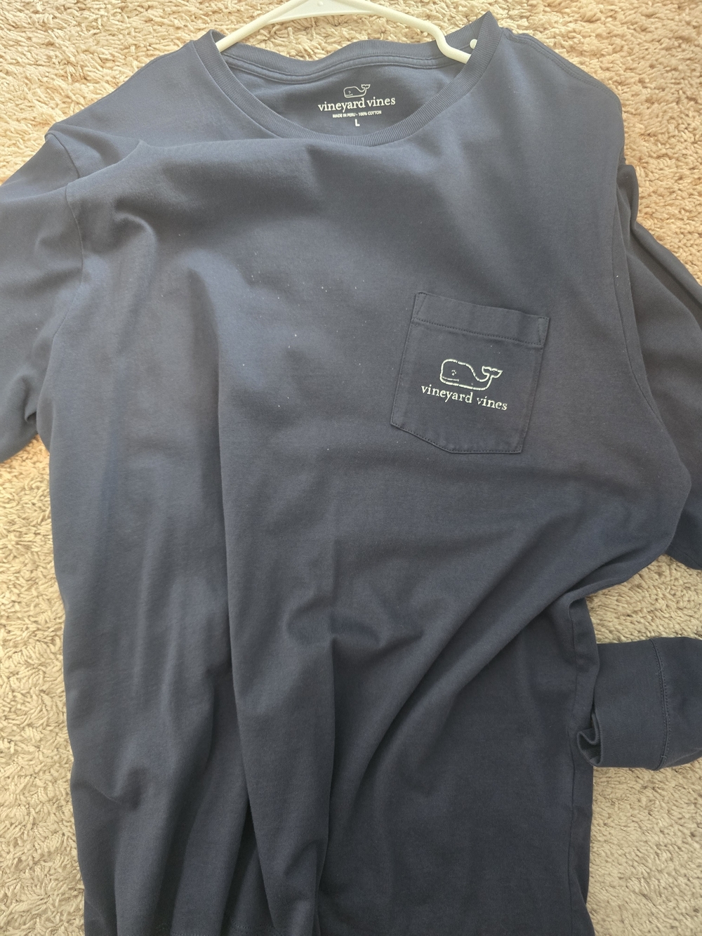 Vineyard Vines Navy Long-Sleeve Pocket Tee with Whale Logo